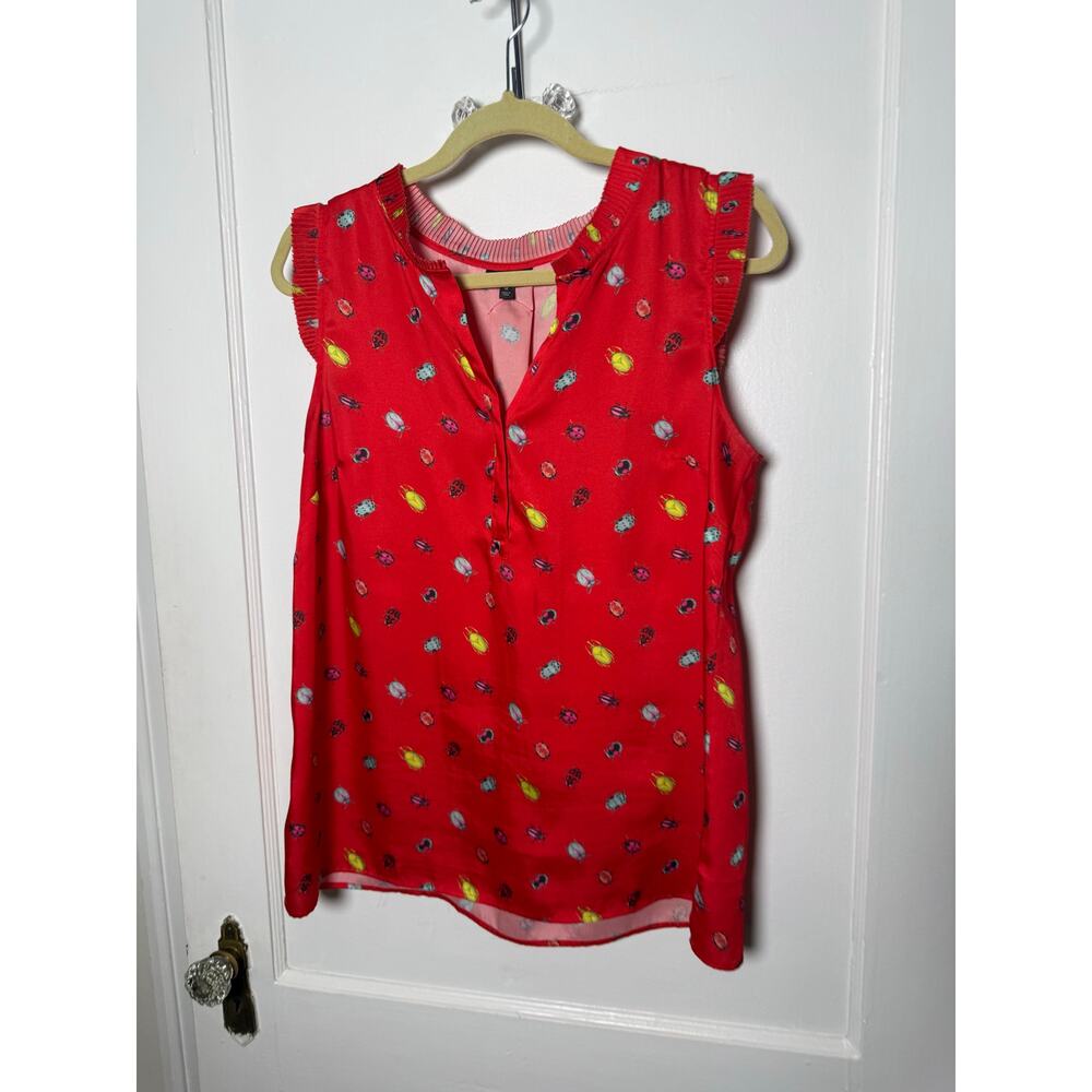 Talbots Red Ruffle Ladybug Bug Sleeveless Tank Top Blouse Women's Medium NWOT - Picture 2 of 8